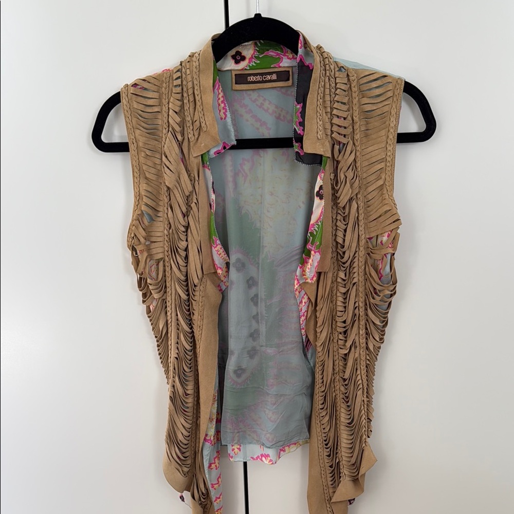 Roberto Cavalli Tan Fringe Vest